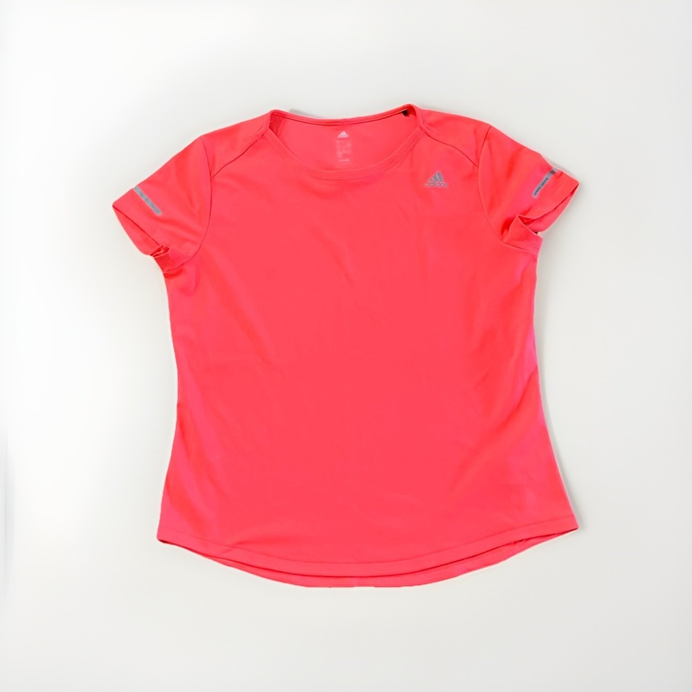 Adidas Womens XL Running Climalite Coral Short Sleeve Shirt Neon Pink/Orange